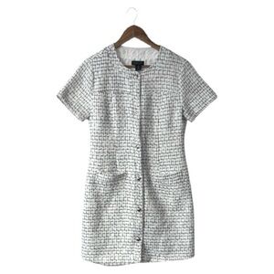 Rachel Zoe Black White Tweed Dress Short Sleeve Buttons Pockets Classy Size 8